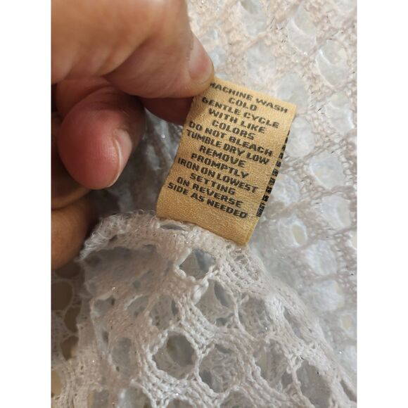 Choices White Metallic Open Mesh Short Open Cardigan Coastal Grandma Women Med. - Picture 5 of 6